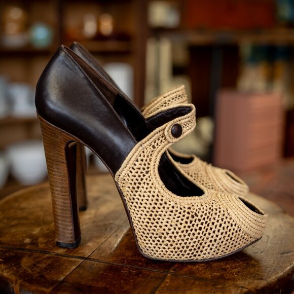 Clergerie Paris Crochet Raffia Mary Jane Heels – Size 39 (US 8.5–9) - Picture 6 of 15